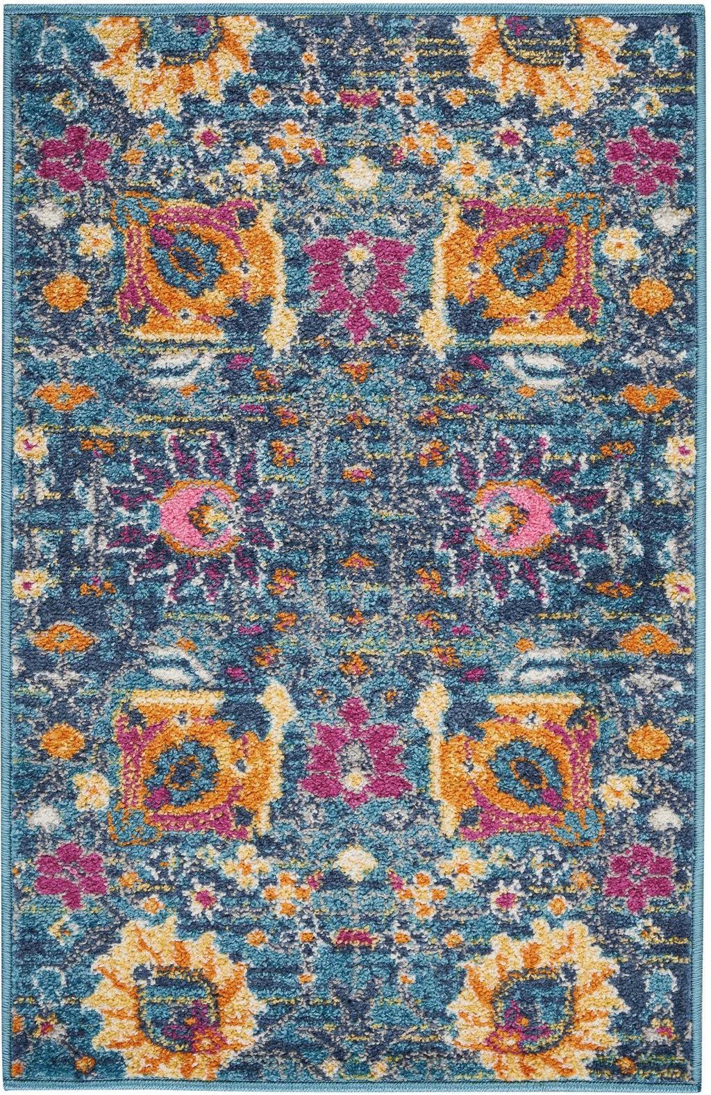 2' X 3' Blue And Orange Floral Power Loom Area Rug - 99fab 