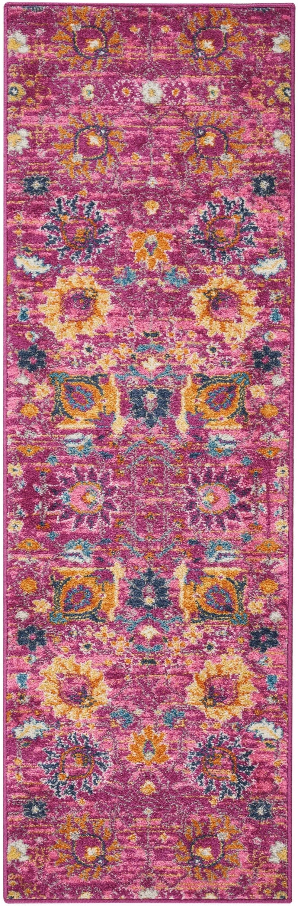 6' Fuchsia Floral Power Loom Runner Rug - 99fab 