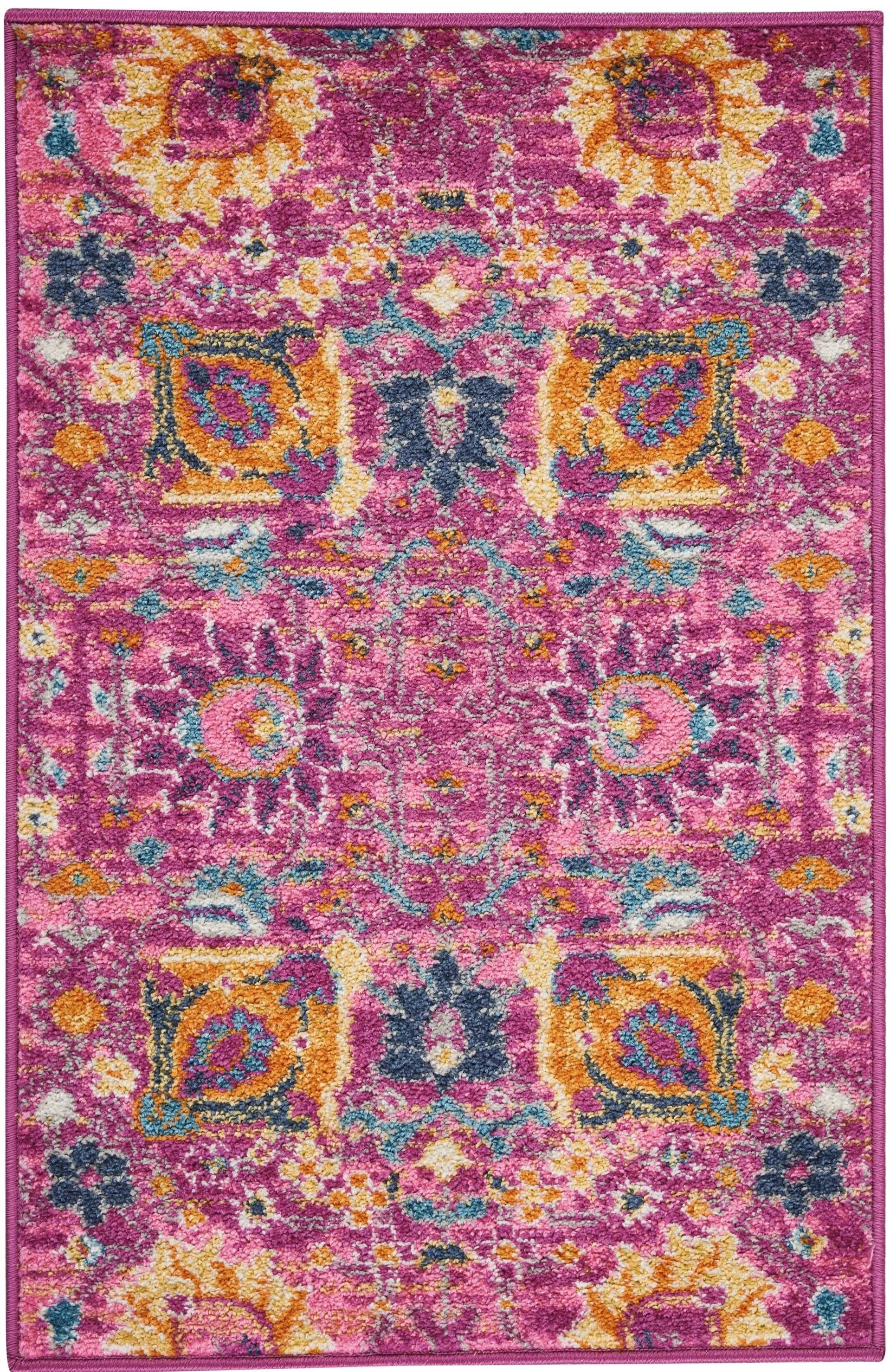 2' X 3' Fuchsia Floral Power Loom Area Rug