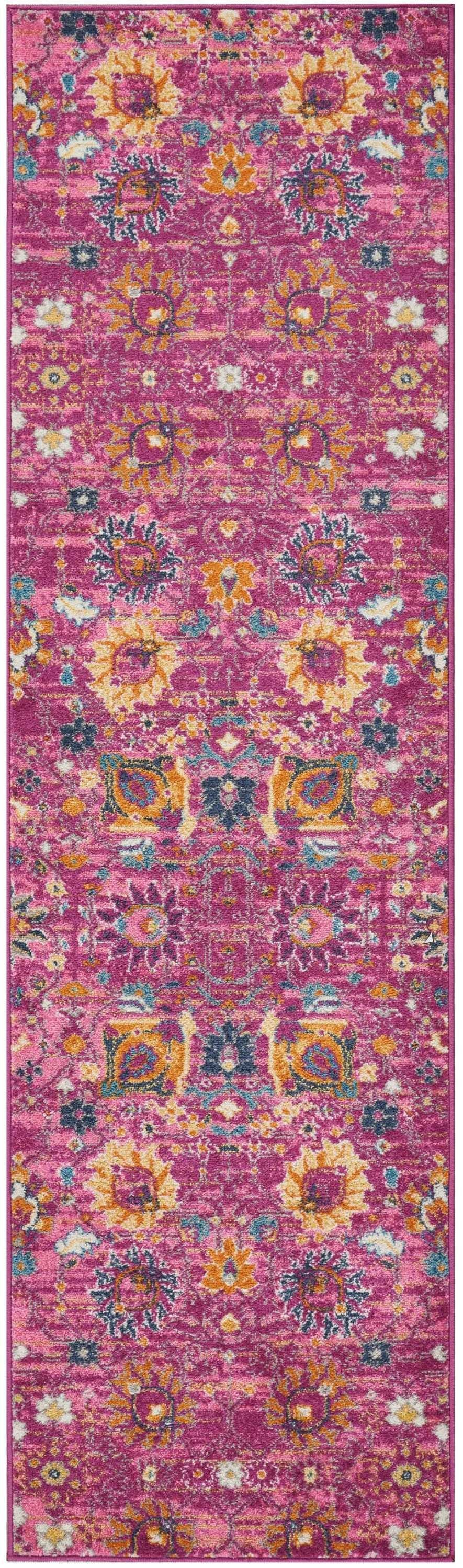 8' Fuchsia Floral Power Loom Runner Rug - 99fab 