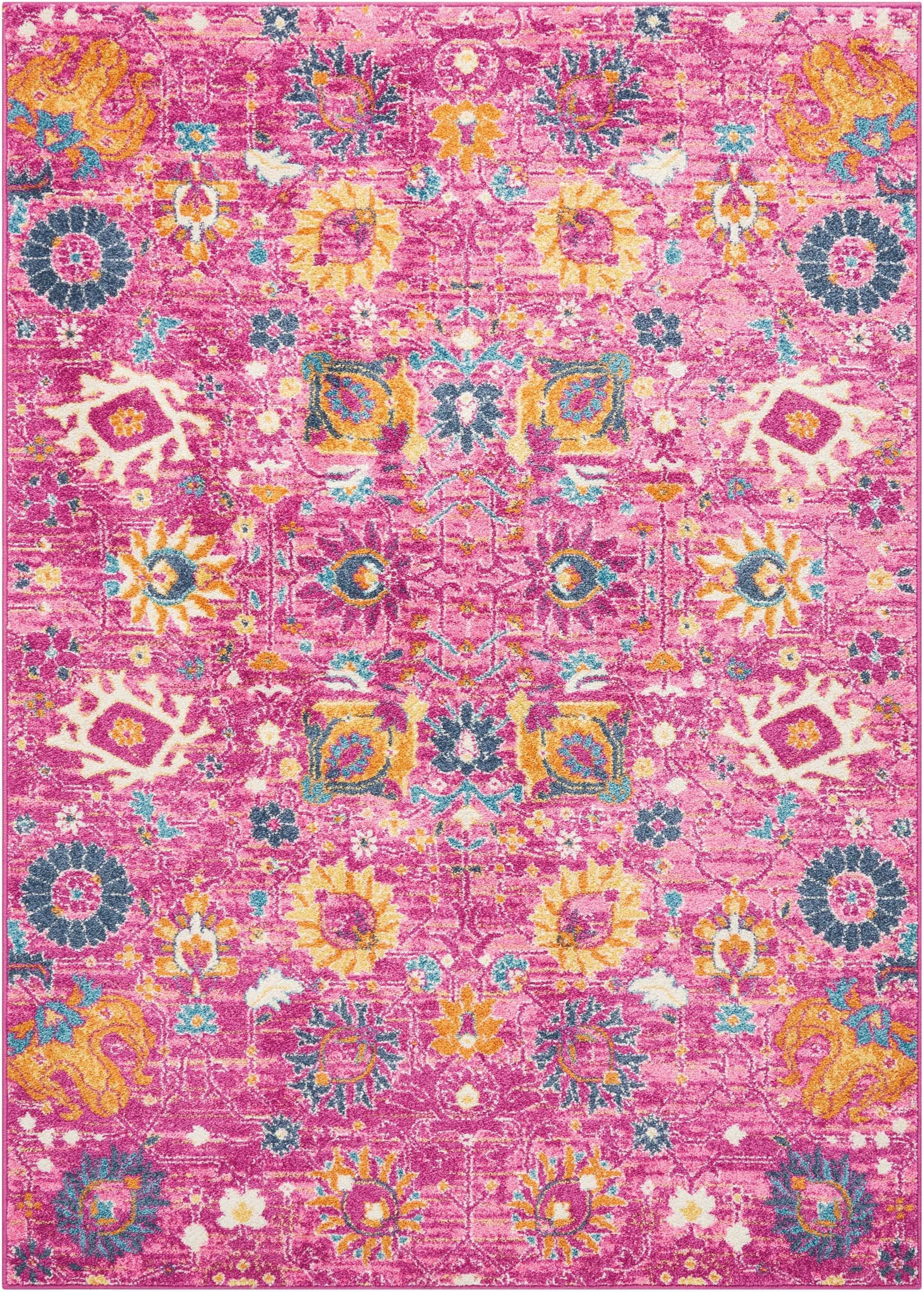 5’ x 7’ Fuchsia and Orange Distressed Area Rug