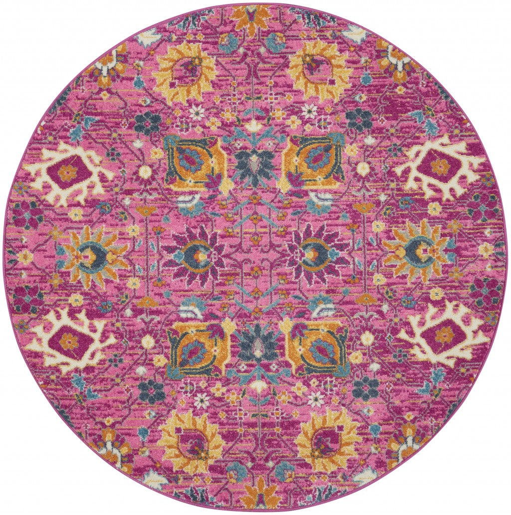 5’ Round Fuchsia and Orange Distressed Area Rug - 99fab 