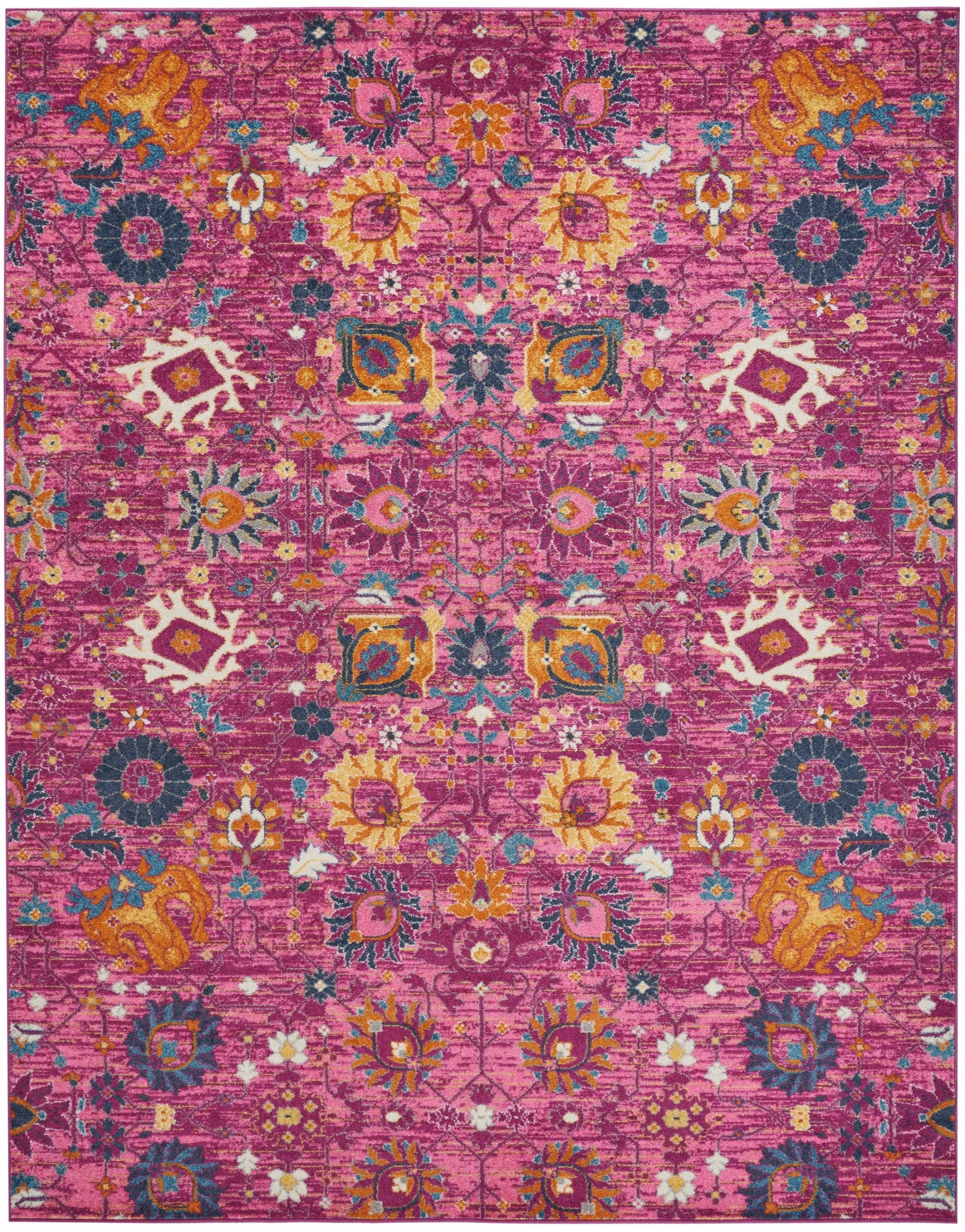 8' X 10' Fuchsia Floral Power Loom Area Rug