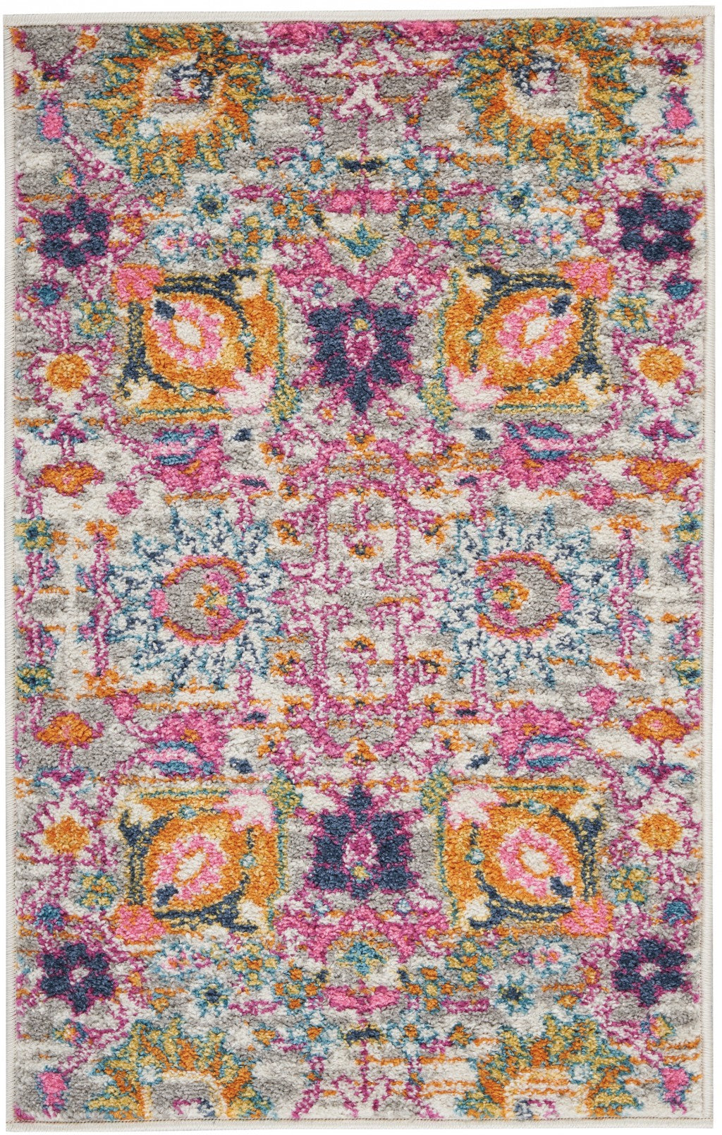 2' X 3' Silver Floral Power Loom Area Rug - 99fab 