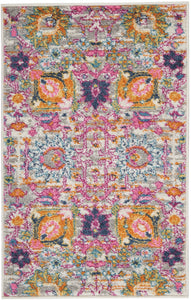 2' X 3' Silver Floral Power Loom Area Rug