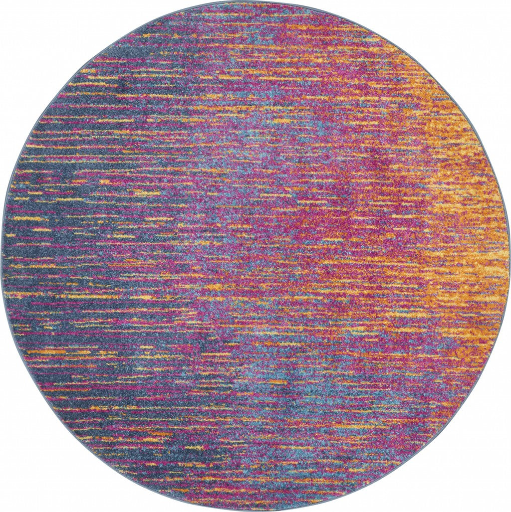 8' Blue And Pink Round Abstract Power Loom Area Rug - 99fab 