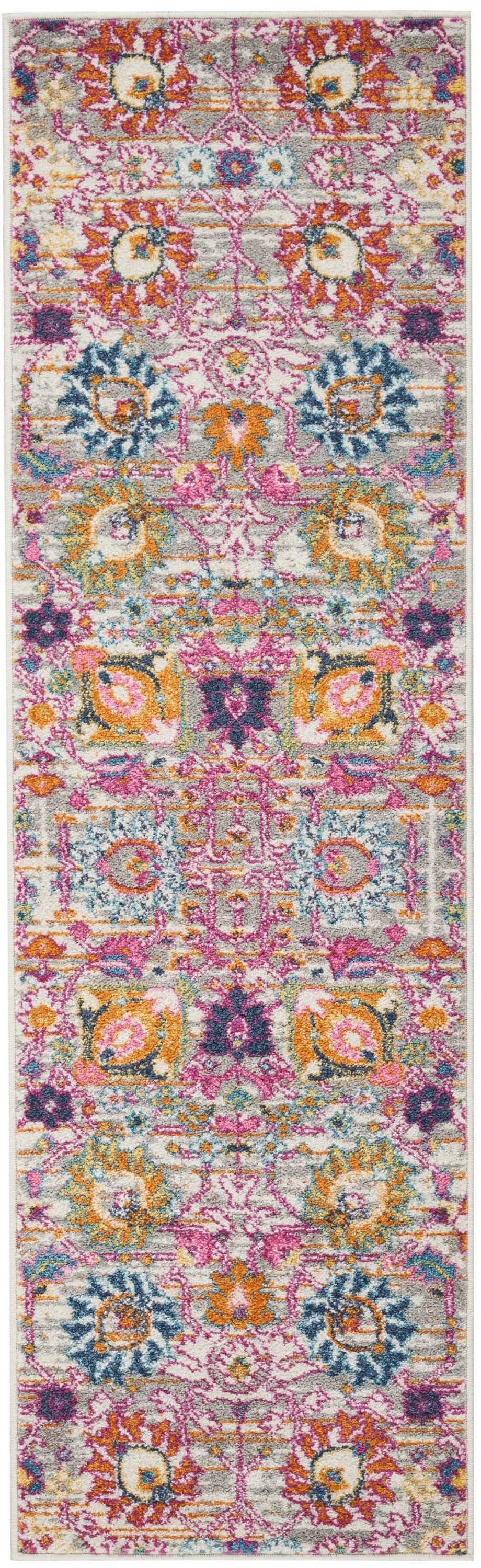 6' Silver Floral Power Loom Runner Rug - 99fab 