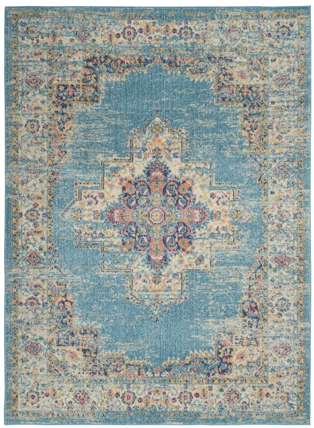 5' X 7' Light Blue Southwestern Power Loom Area Rug - 99fab 