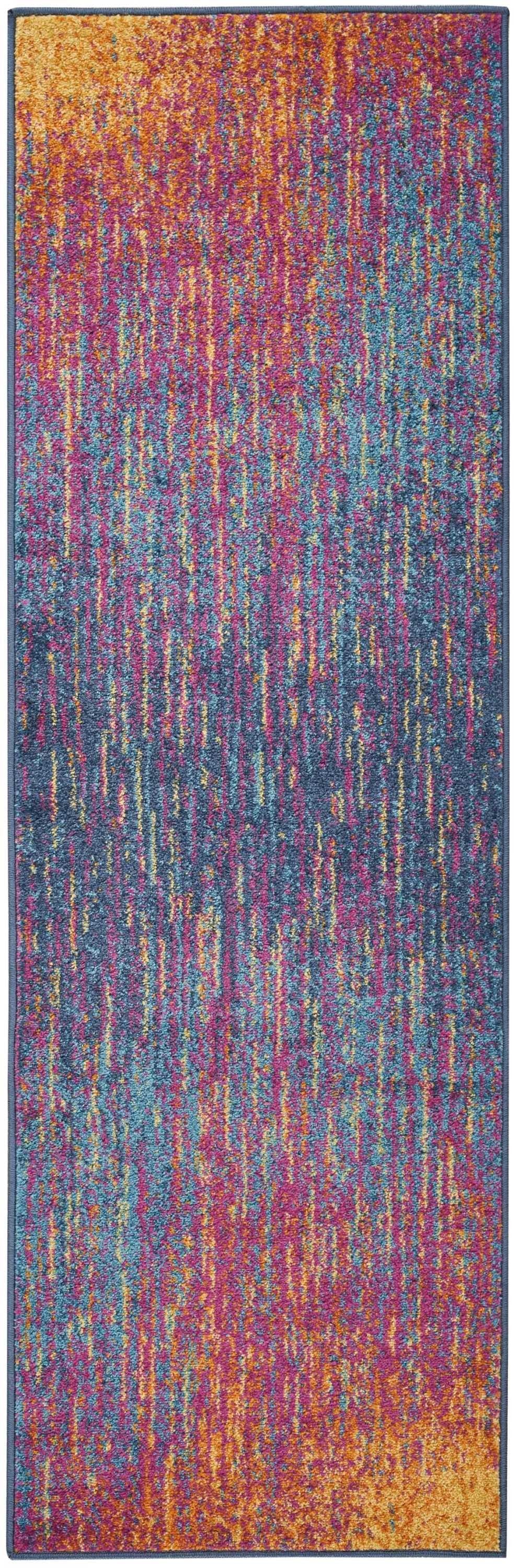 6' Blue And Pink Abstract Power Loom Runner Rug - 99fab 