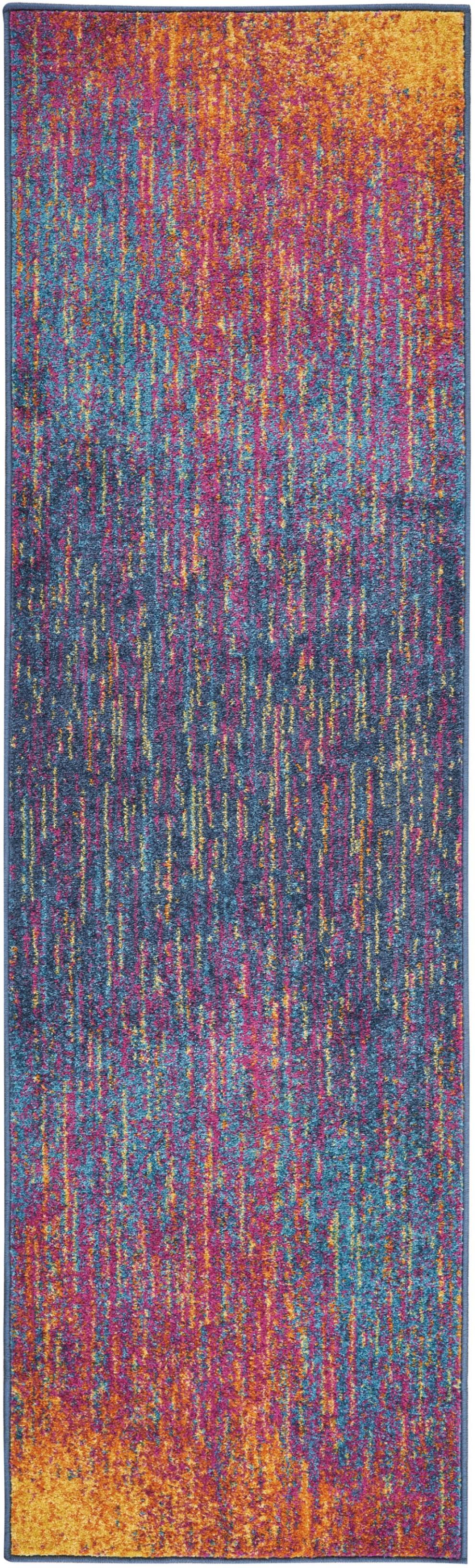 10' Blue And Pink Abstract Power Loom Runner Rug - 99fab 