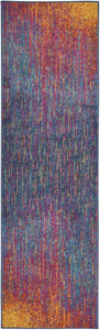 8' Blue And Pink Abstract Power Loom Runner Rug