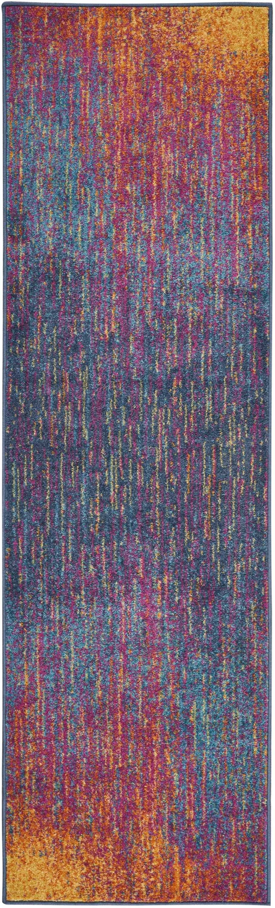 8' Blue And Pink Abstract Power Loom Runner Rug - 99fab 