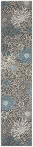 10' Blue And Gray Floral Power Loom Runner Rug