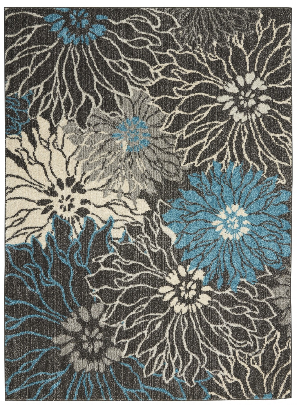 4' X 6' Blue And Gray Floral Power Loom Area Rug - 99fab 