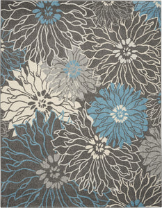 7' X 10' Blue And Gray Floral Power Loom Area Rug