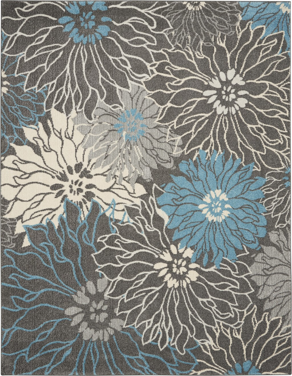 8' X 10' Blue And Gray Floral Power Loom Area Rug