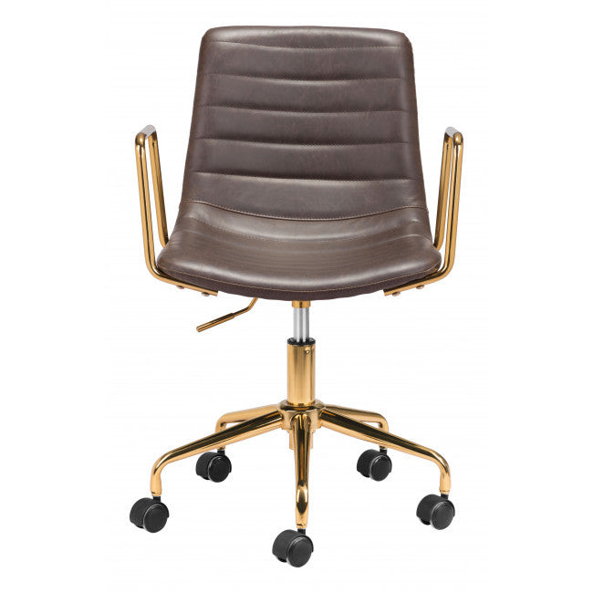 Brown Faux Leather Tufted Seat Swivel Adjustable Task Chair Leather Back Steel Frame - 99fab 