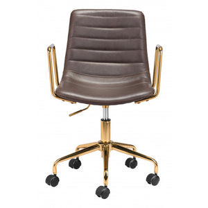 Brown Faux Leather Tufted Seat Swivel Adjustable Task Chair Leather Back Steel Frame