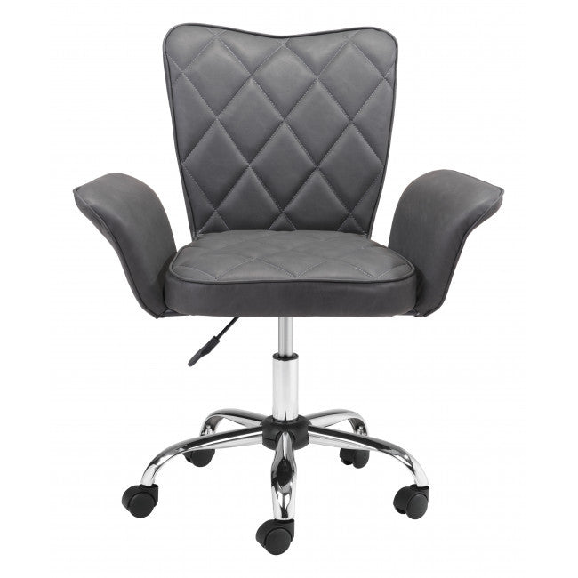 Black Faux Leather Tufted Seat Swivel Adjustable Task Chair Leather Back Steel Frame