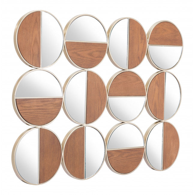 Set of 12 Round Gold and Walnut Finish Wall  Mirrors - 99fab 