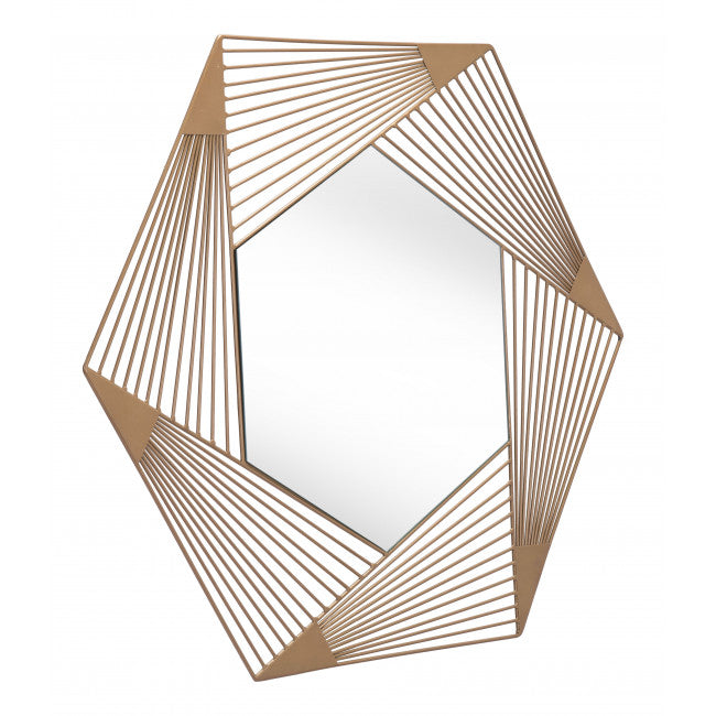 Octagonal Lines Gold Finish Wall Mirror - 99fab 