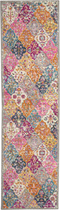 8' Pink And Gray Geometric Dhurrie Runner Rug