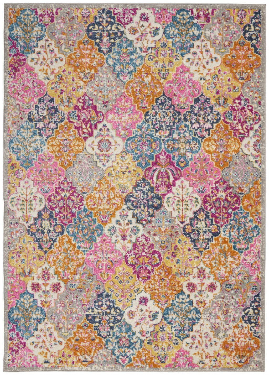 7' X 10' Pink And Gray Geometric Dhurrie Area Rug