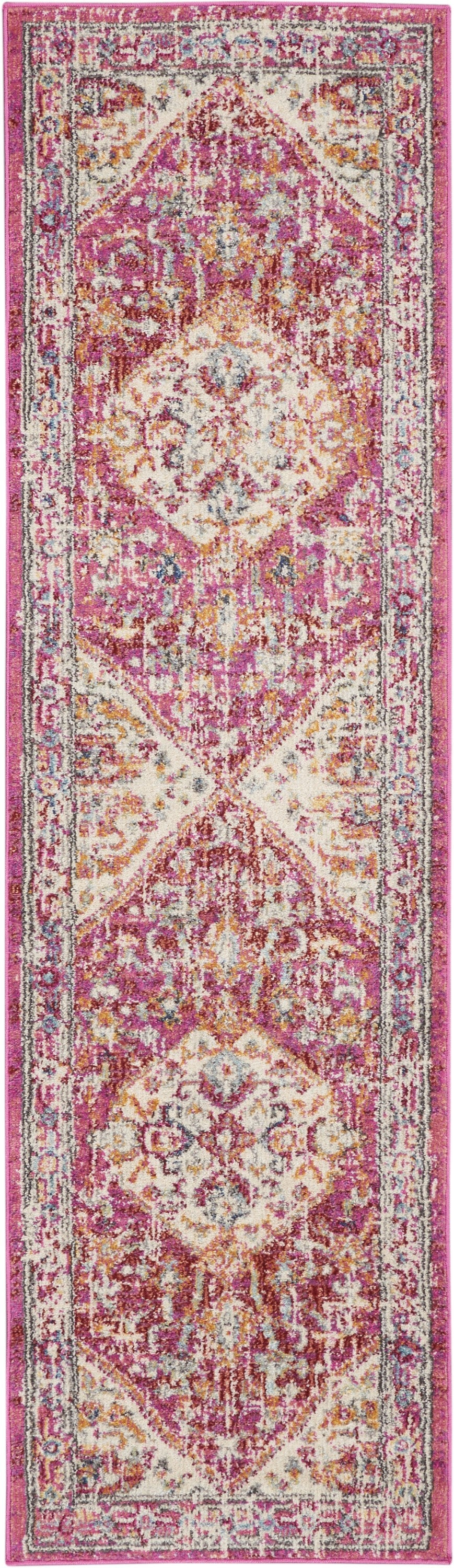 8' Pink And Ivory Power Loom Runner Rug - 99fab 