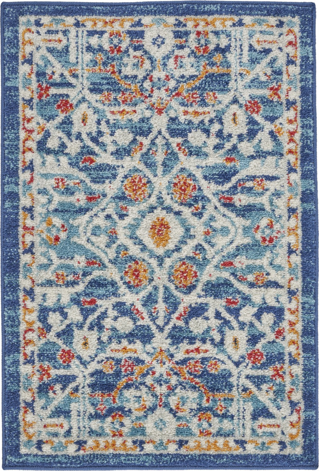 2' X 3' Blue And Ivory Floral Power Loom Area Rug - 99fab 