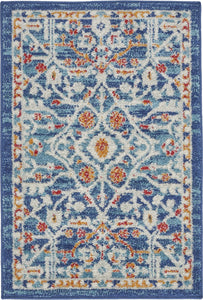 2' X 3' Blue And Ivory Floral Power Loom Area Rug