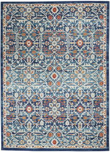 4' X 6' Blue And Ivory Floral Power Loom Area Rug