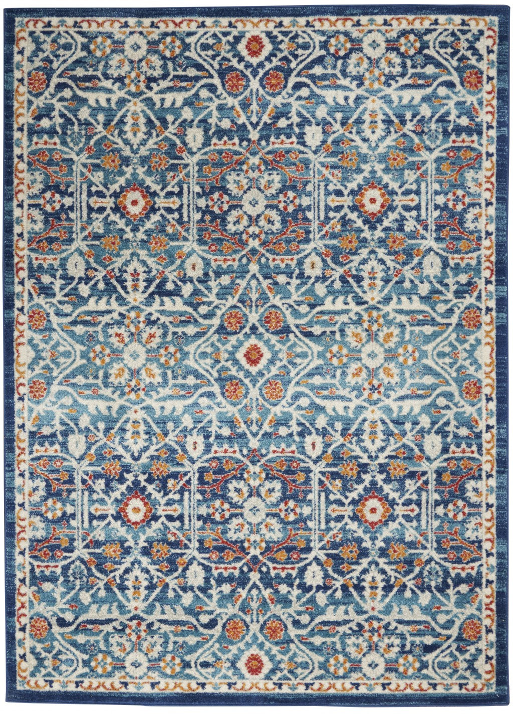 5' X 7' Blue And Ivory Floral Power Loom Area Rug - 99fab 