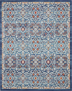 8' X 10' Blue And Ivory Floral Power Loom Area Rug