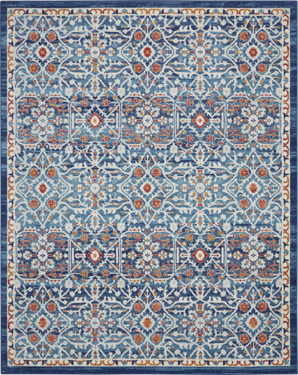 8' X 10' Blue And Ivory Floral Power Loom Area Rug