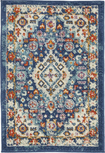 2’ X 3’ Blue And Ivory Medallion Scatter Rug