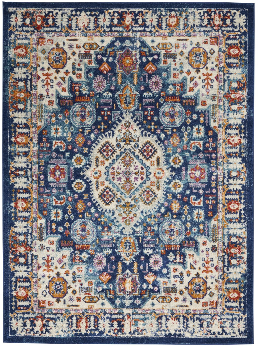 4' X 6' Blue And Ivory Power Loom Area Rug