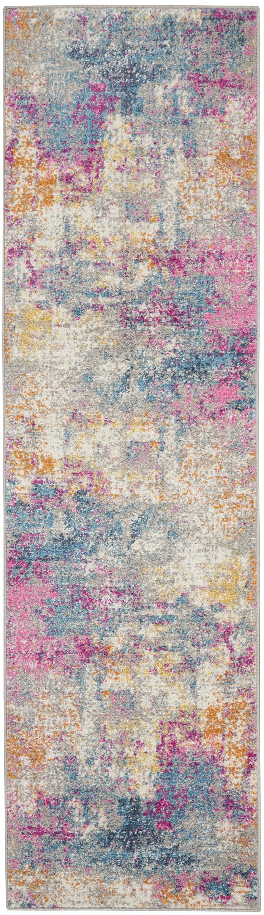 6' Blue And Pink Abstract Power Loom Runner Rug