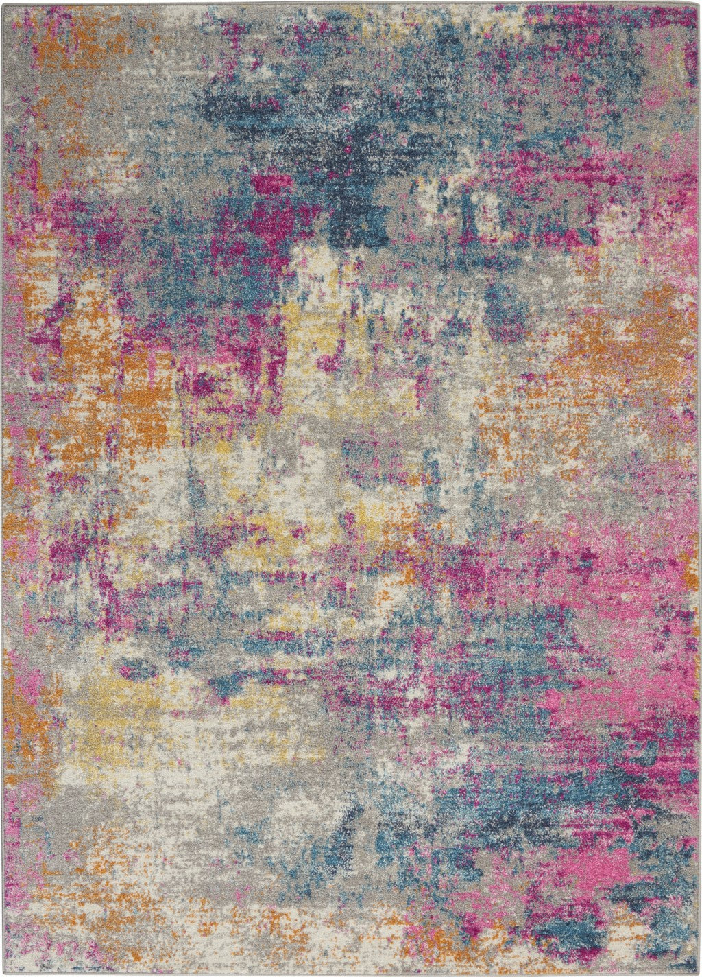 4' X 6' Blue And Pink Abstract Power Loom Area Rug