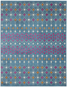 8' X 10' Blue And Orange Geometric Dhurrie Area Rug