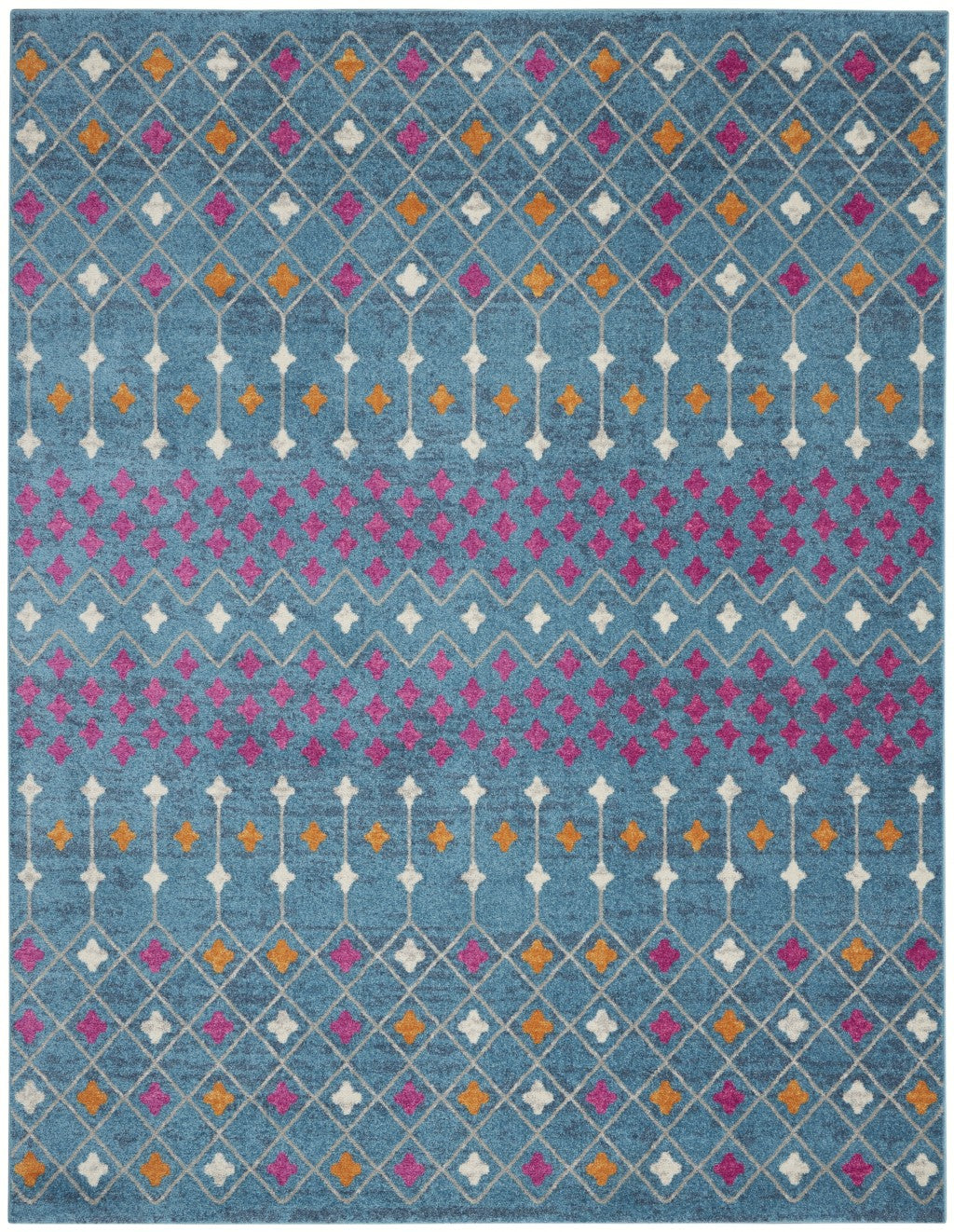 8' X 10' Blue And Orange Geometric Dhurrie Area Rug