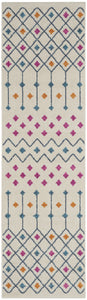 8' Blue And Ivory Geometric Dhurrie Runner Rug