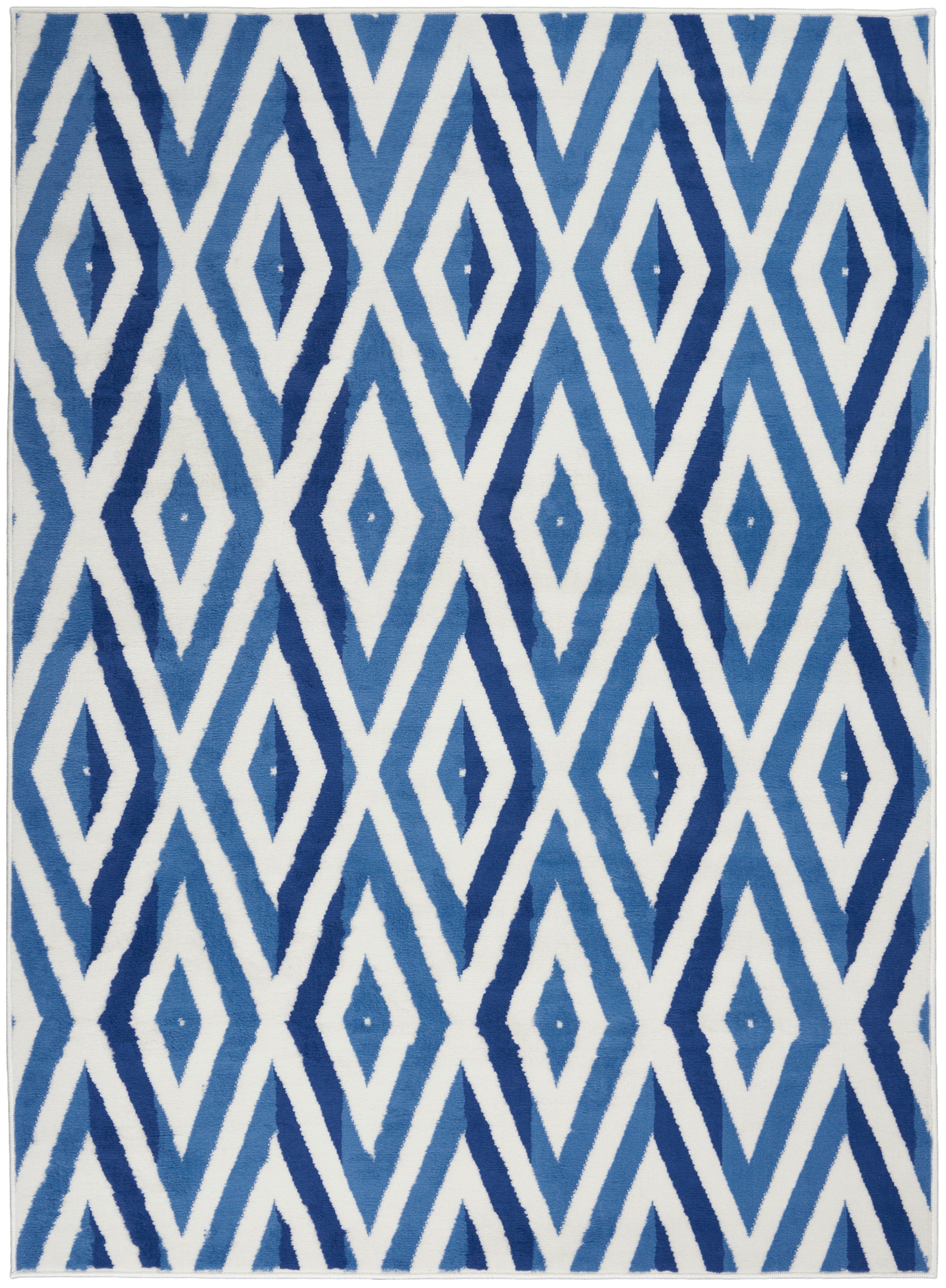 5' X 7' Blue And Ivory Geometric Dhurrie Area Rug