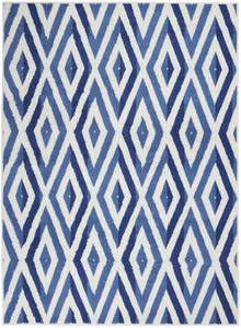 5' X 7' Blue And Ivory Geometric Dhurrie Area Rug