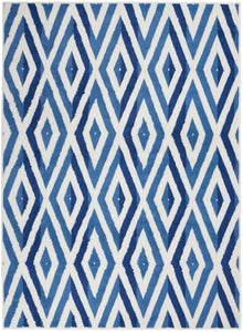 5' X 7' Blue And Ivory Geometric Dhurrie Area Rug