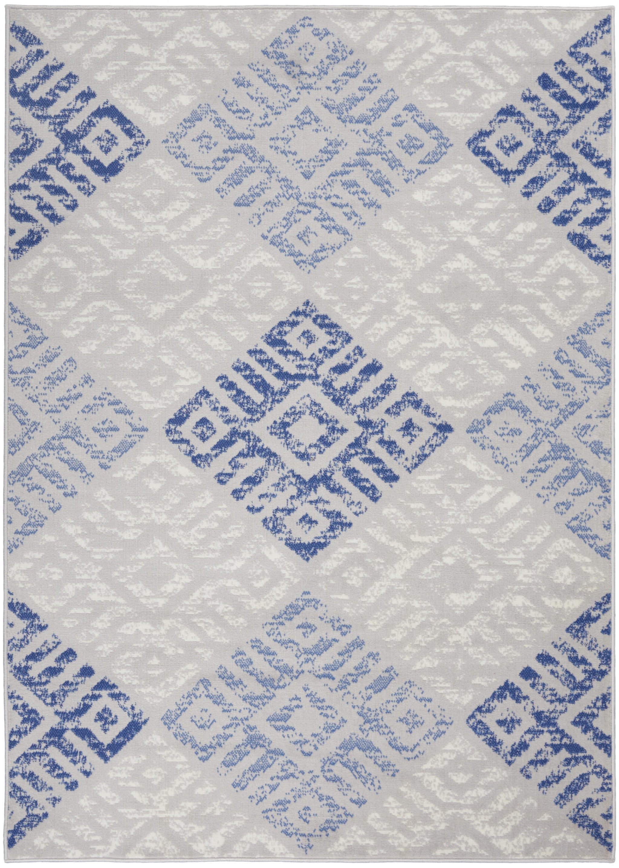 5' X 7' Blue Gray Geometric Dhurrie Area Rug