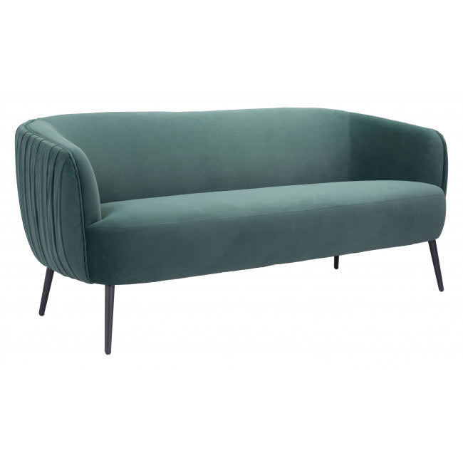 Glam Green Pleated Velvet with Black Sofa - 99fab 