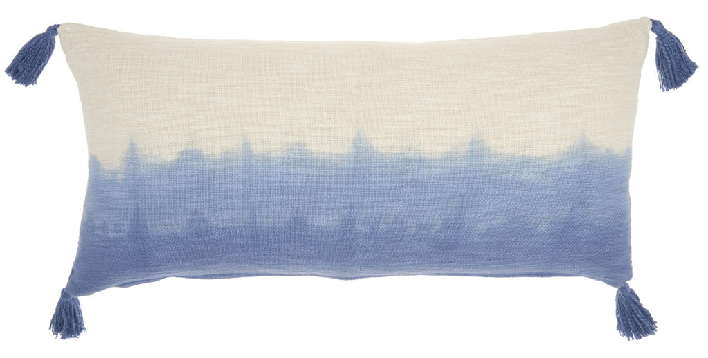 Blue Ombre Tasseled Lumbar Pillow - 99fab 