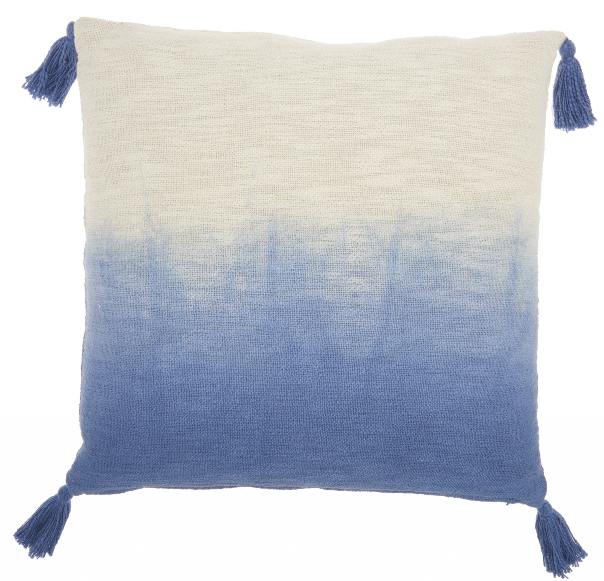 Blue Ombre Tasseled Throw Pillow