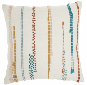 Multicolor Embroidered Stripe Throw Pillow