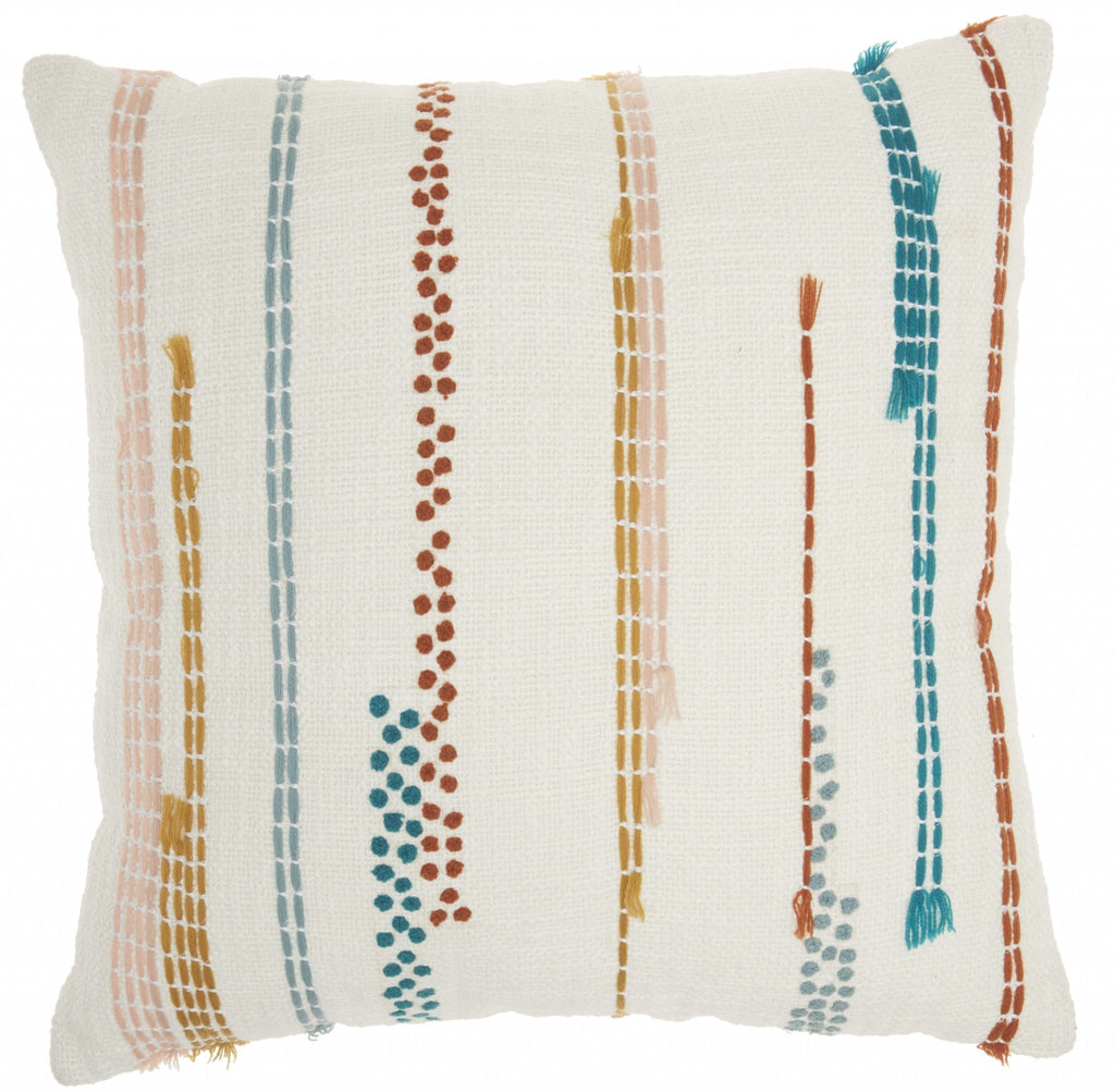 Multicolor Embroidered Stripe Throw Pillow - 99fab 